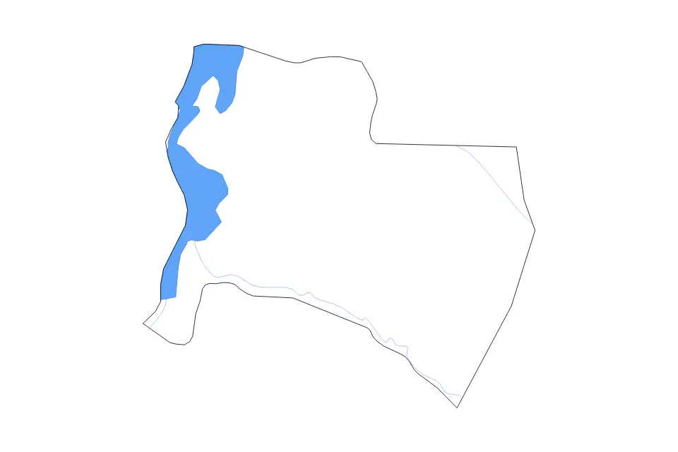 Outline map of Karak, Jordan with subdivision borders and major lakes and rivers.