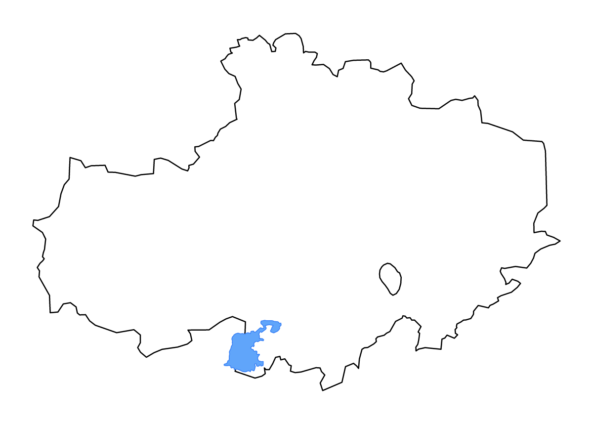 Mapa de contorno de Akmola, Kazakhstan con lagos y ríos.
