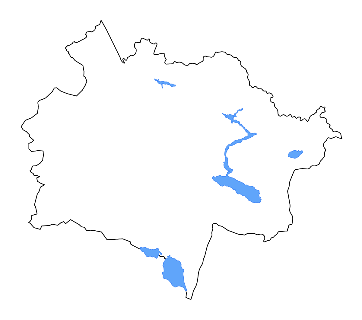 Outline map of East Kazakhstan, Kazakhstan with lakes and rivers.