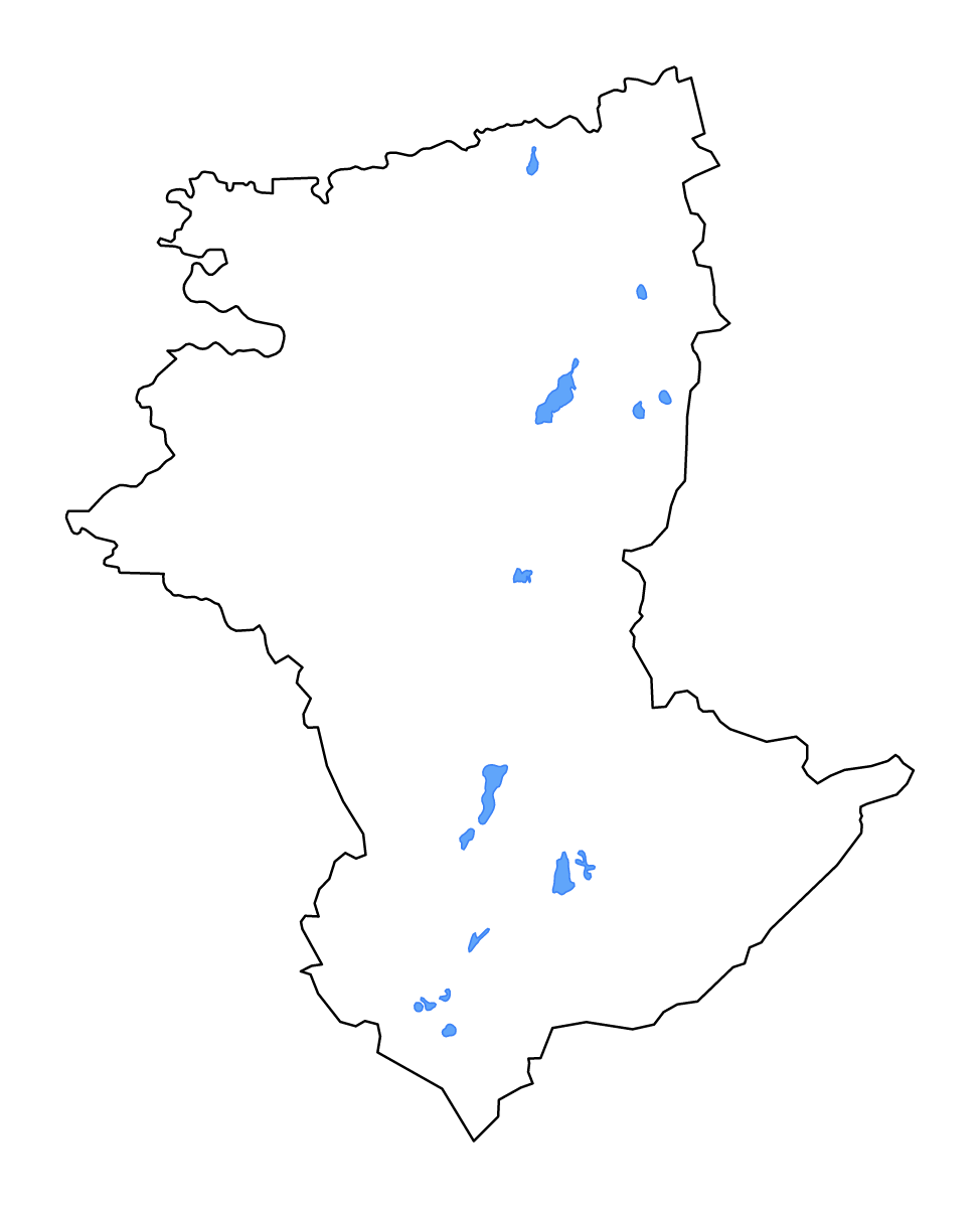 Carte de contour de Kostanay, Kazakhstan avec lacs et rivières.