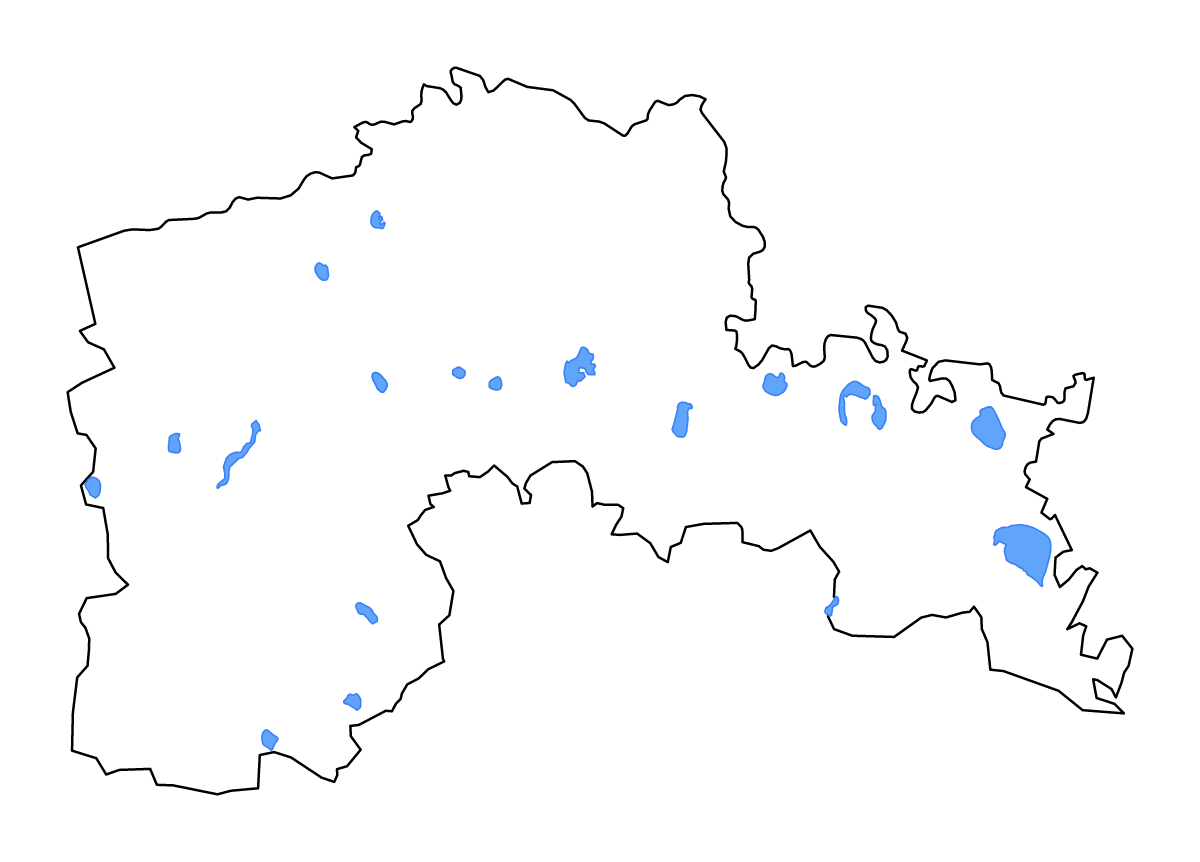 Mapa de contorno de North Kazakhstan, Kazakhstan con lagos y ríos.