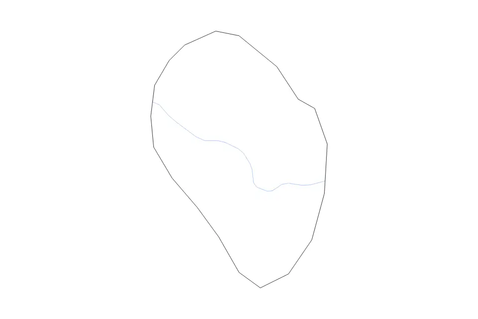 Outline map of Nur-Sultan City, Kazakhstan with subdivision borders and rivers.