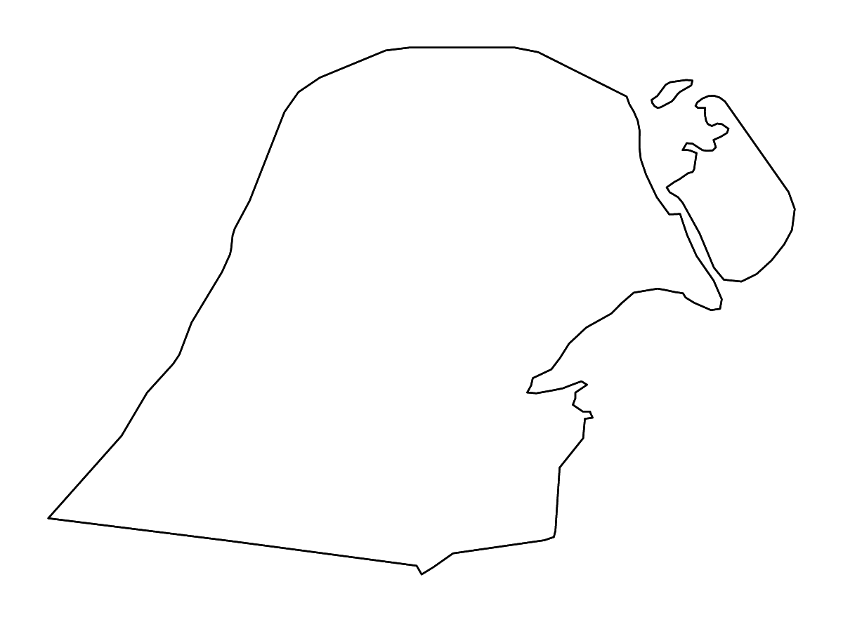 Mapa de contorno de Al Jahra, Kuwait con ríos.