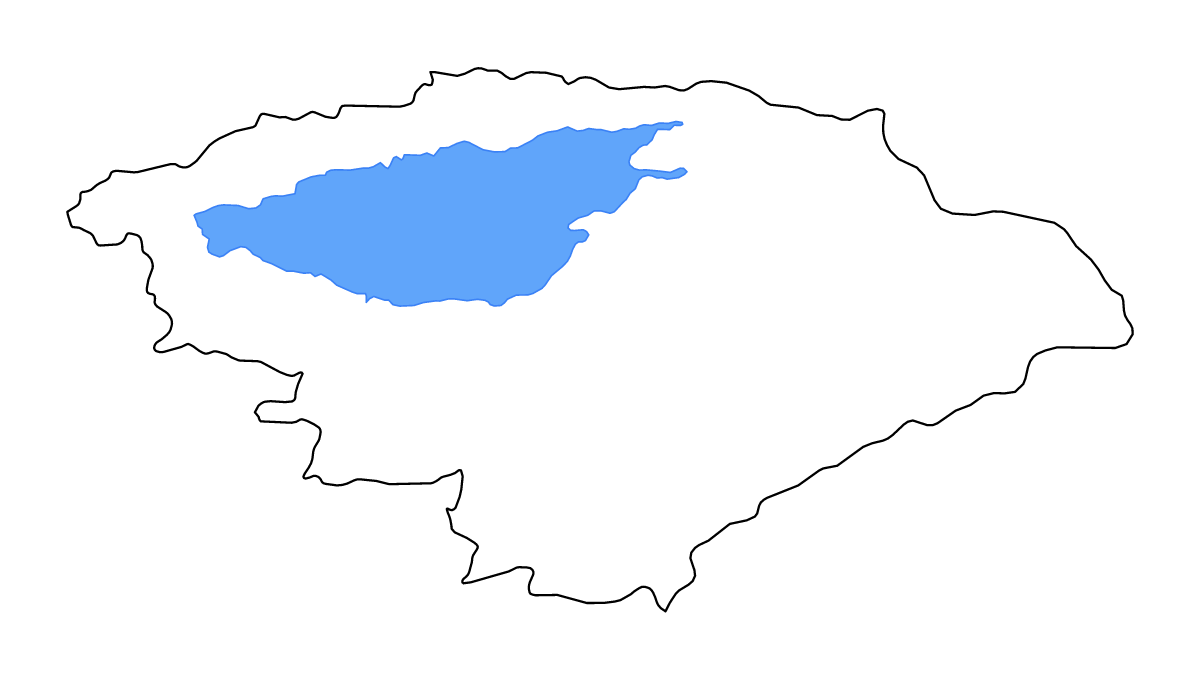 Outline map of Issyk-Kul, Kyrgyzstan with lakes and rivers.