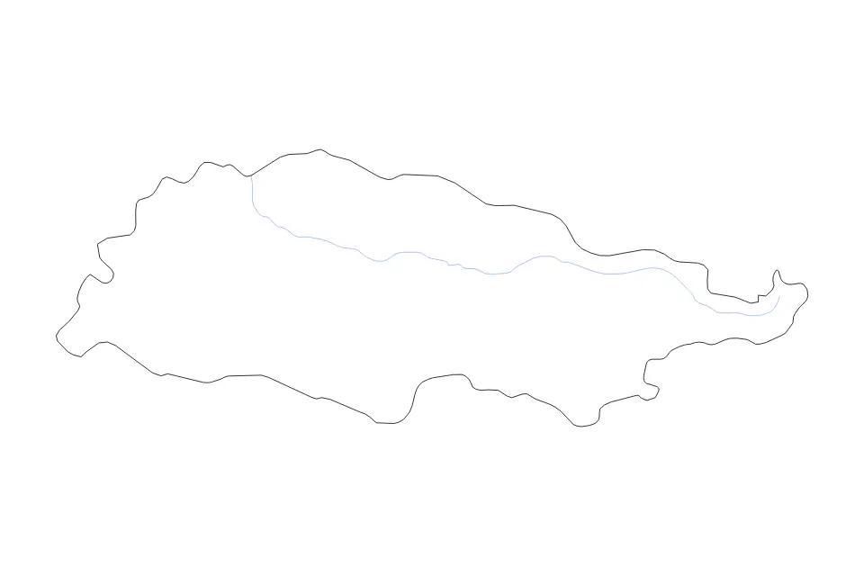 Outline map of Talas, Kyrgyzstan with subdivision borders and rivers.