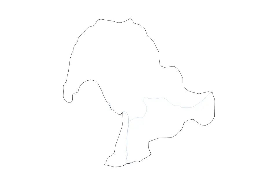 Outline map of Bokeo, Lao Pdr with subdivision borders and rivers.