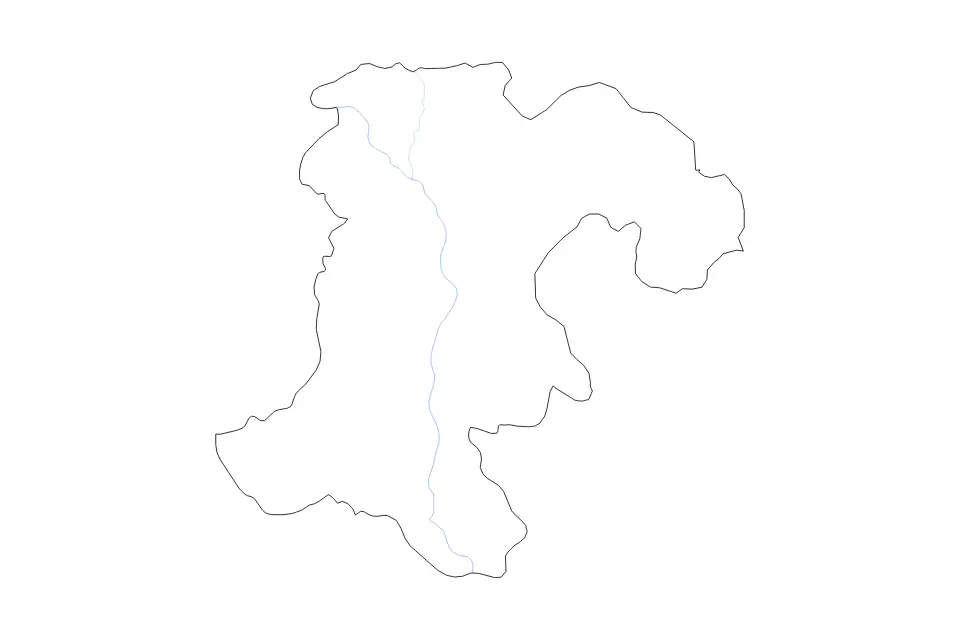 Outline map of Champasak, Lao Pdr with subdivision borders and rivers.