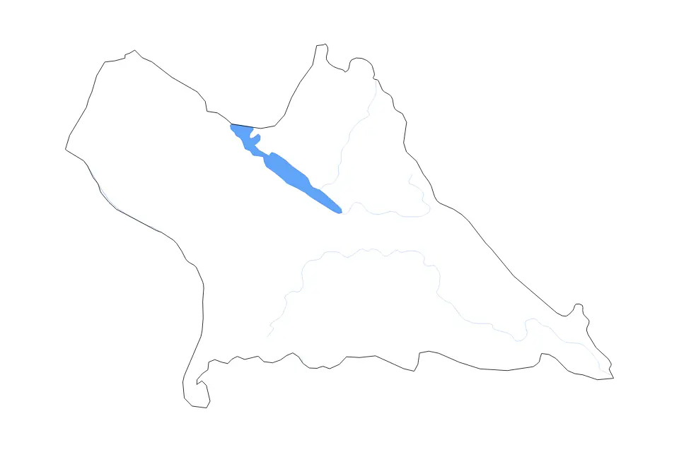 Outline map of Khammouane, Lao Pdr with subdivision borders and major lakes and rivers.