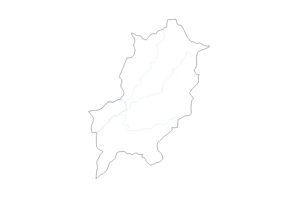 Outline map of Luang Prabang, Lao Pdr with subdivision borders and rivers.