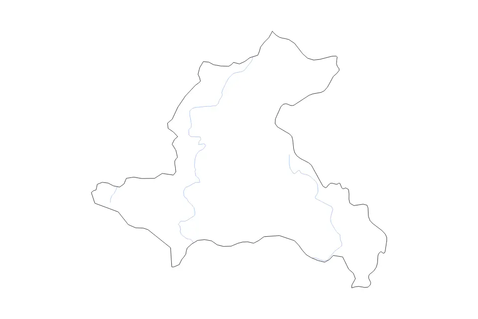 Outline map of Sekong, Lao Pdr with subdivision borders and rivers.