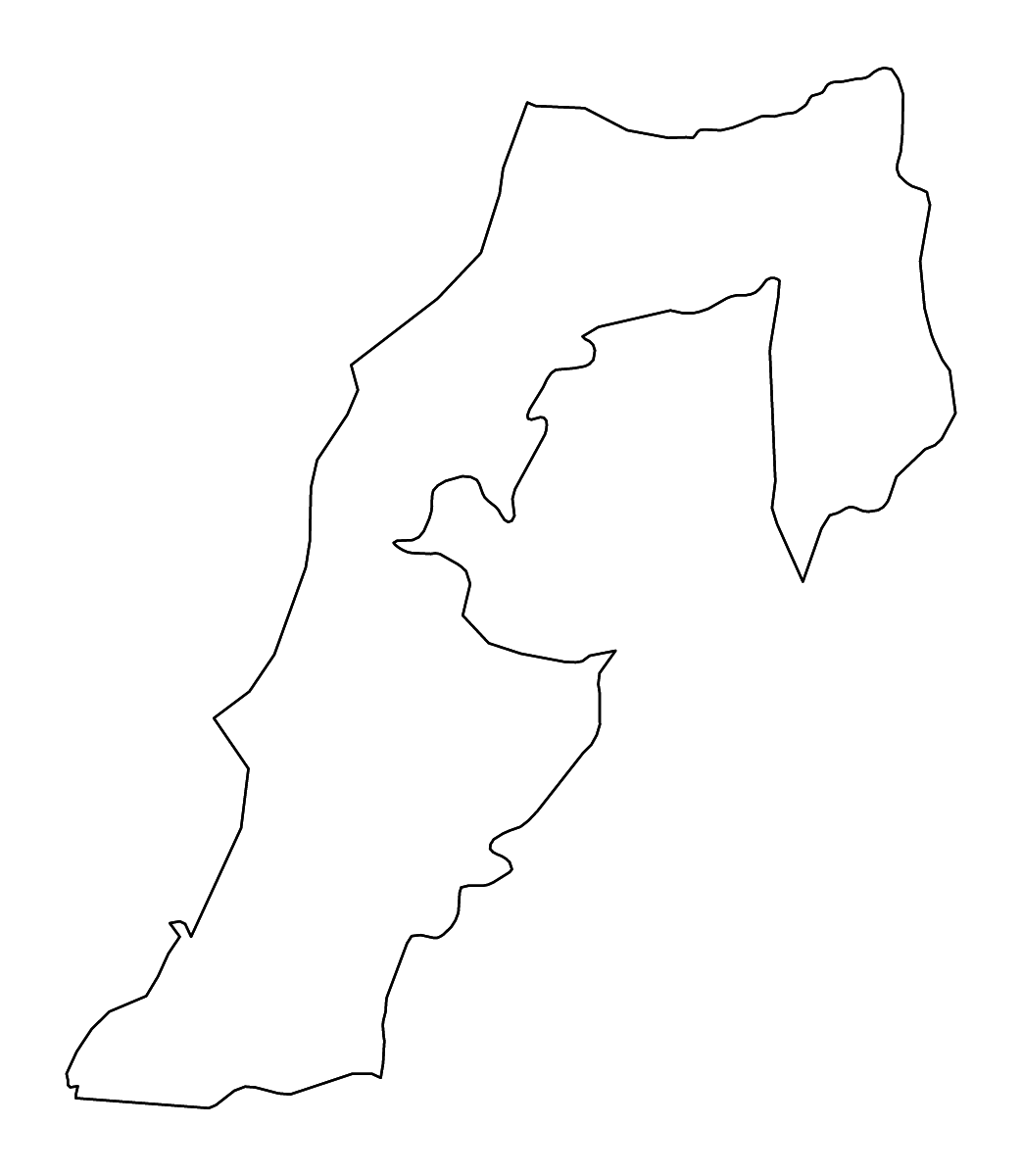 Carte de contour de South, Lebanon avec rivières.