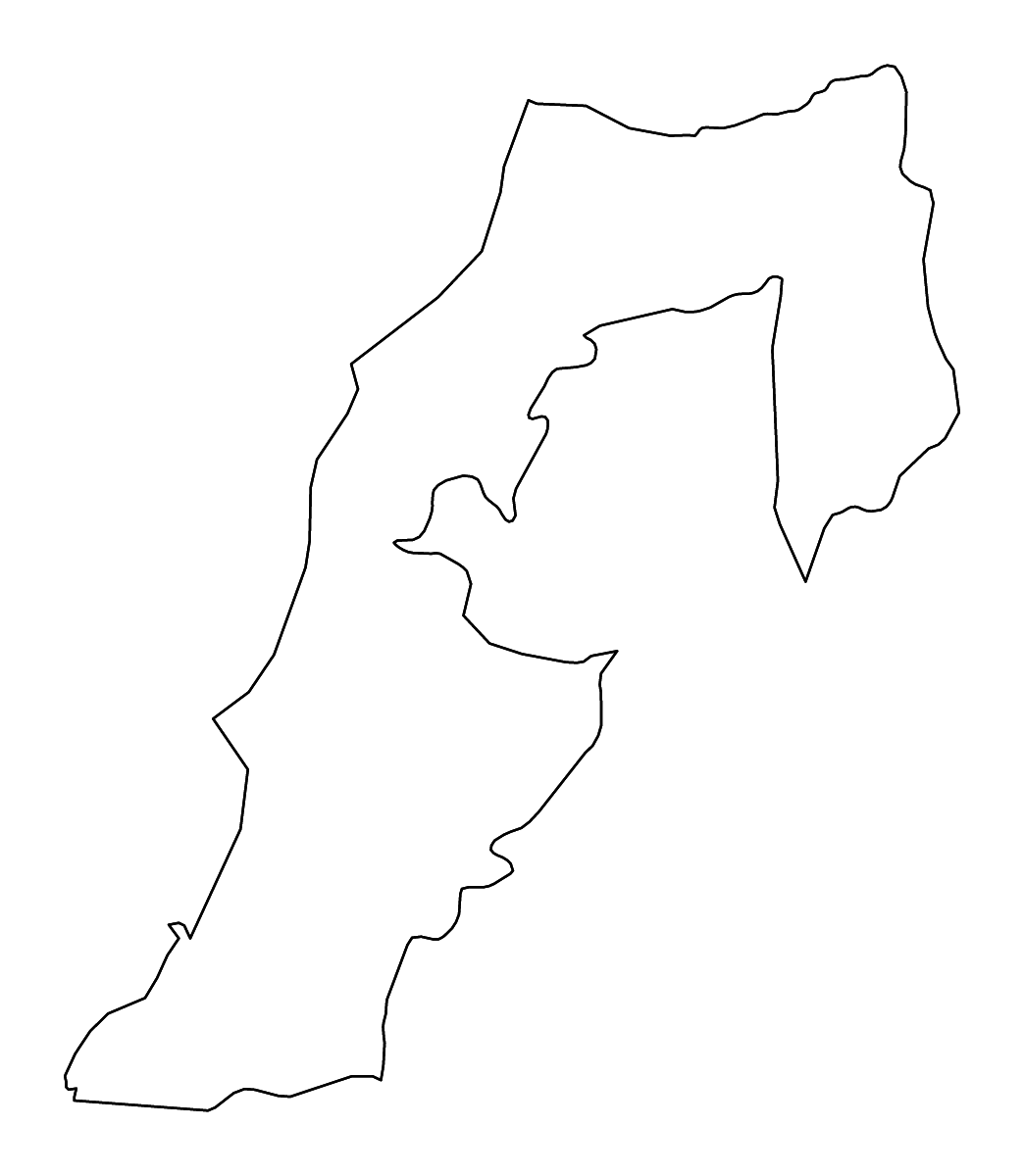 Mapa de contorno de South, Lebanon con ríos.