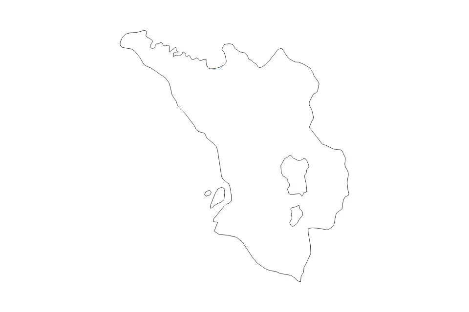 Outline map of Selangor, Malaysia with subdivision borders and rivers.