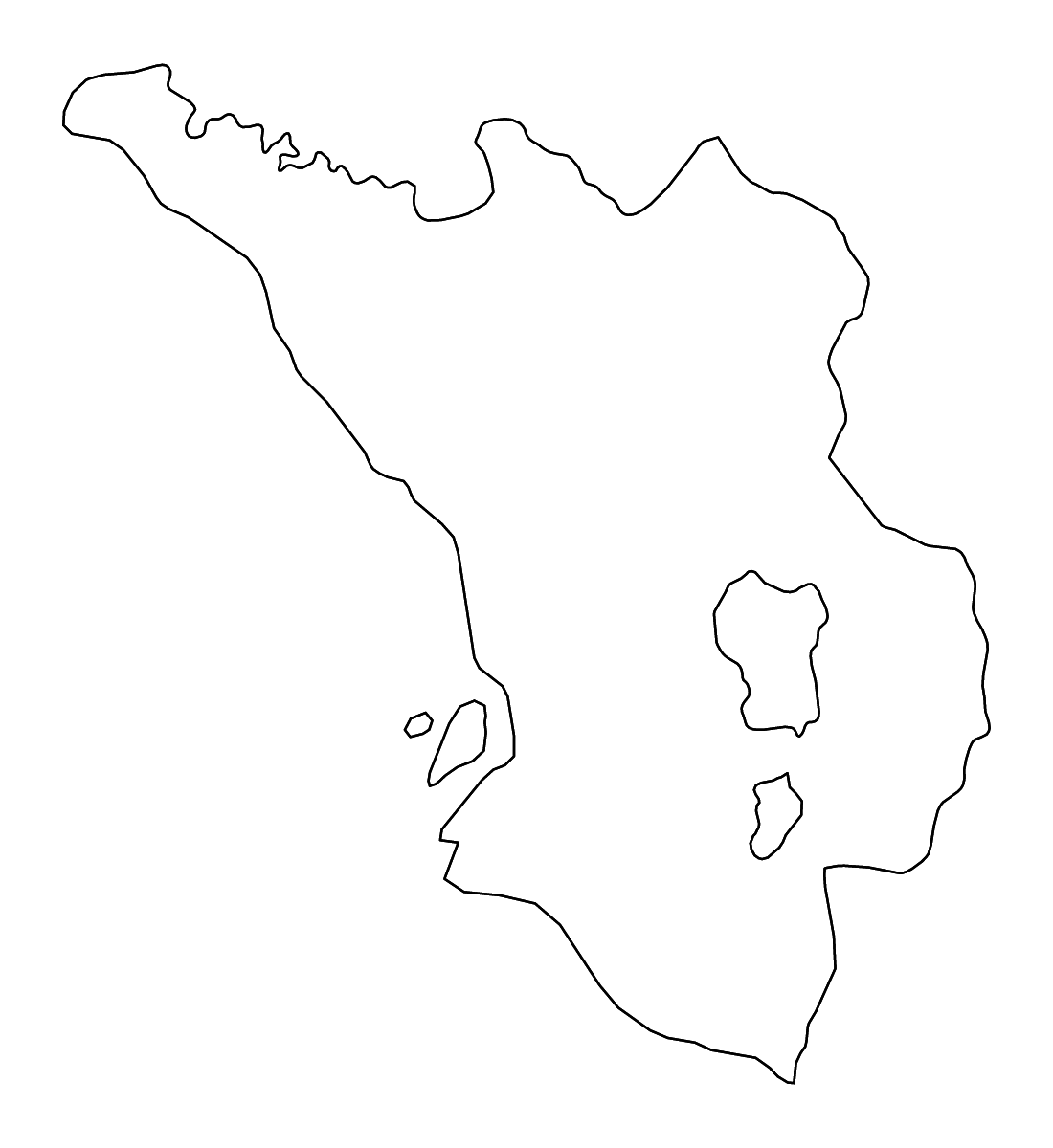 Mapa de contorno de Selangor, Malaysia con ríos.
