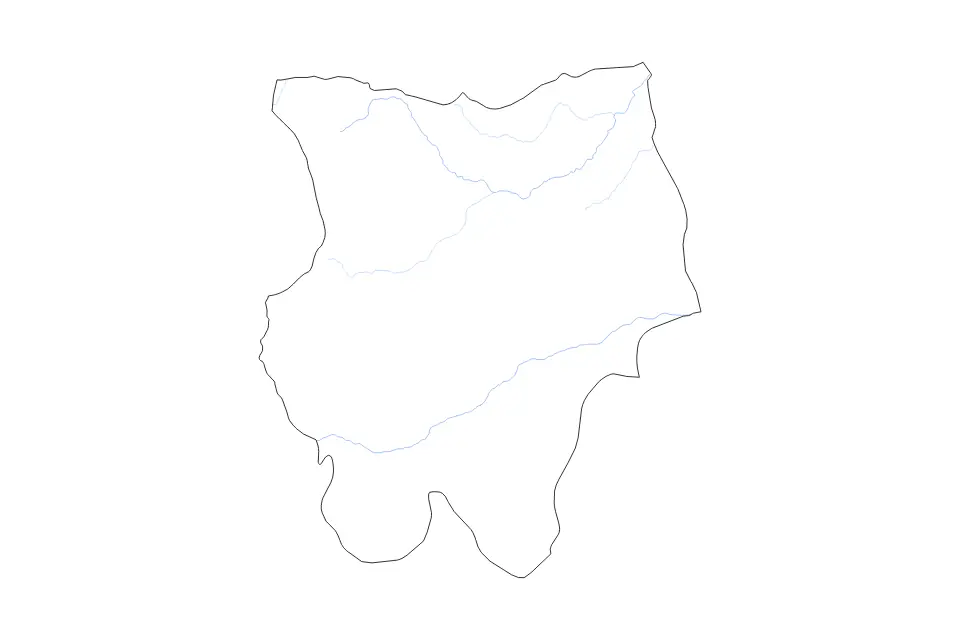 Outline map of Khentii, Mongolia with subdivision borders and rivers.