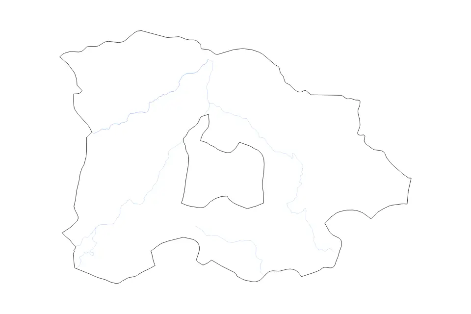 Outline map of Selenge, Mongolia with subdivision borders and rivers.