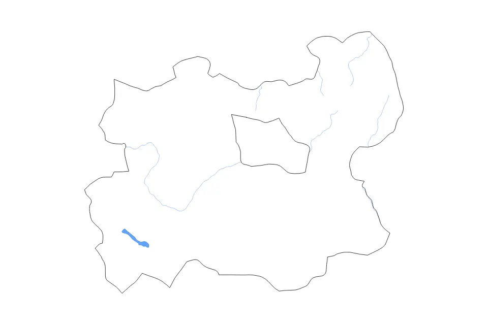 Outline map of Töv, Mongolia with subdivision borders and major lakes and rivers.