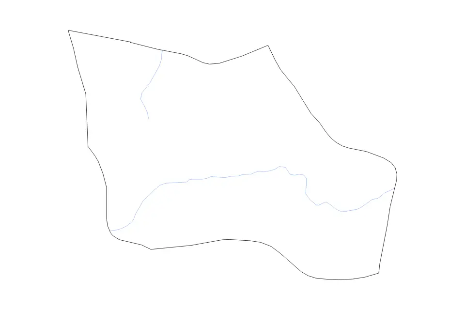 Outline map of Ulaanbaatar Municipality, Mongolia with subdivision borders and rivers.