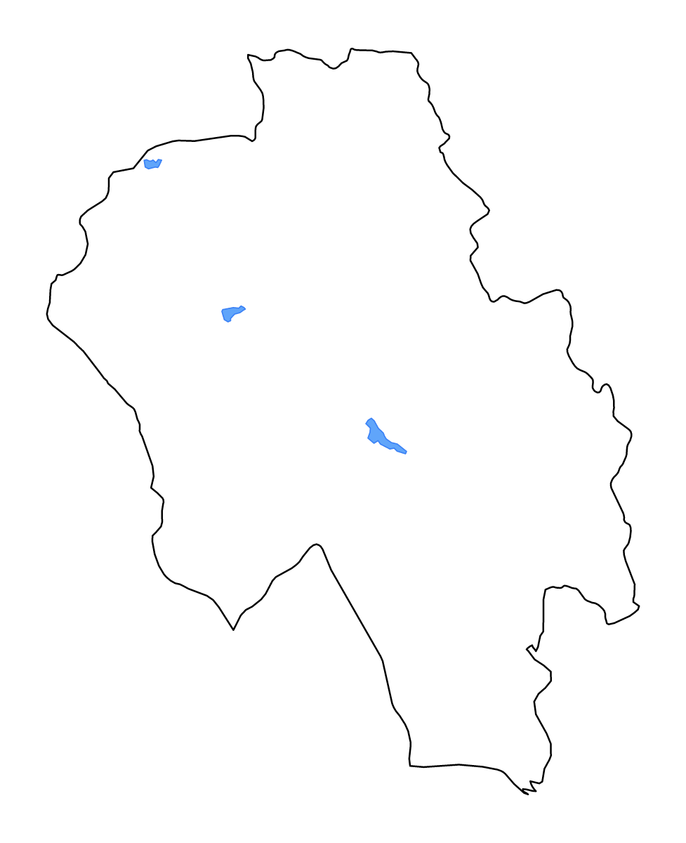 Mapa de contorno de Bago, Myanmar con lagos y ríos.