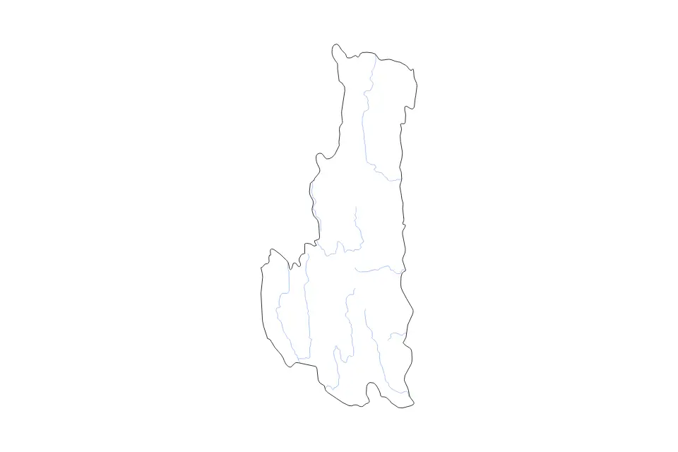 Mapa de Chin State, Myanmar de tipo contorno, subdivisiones y ríos para Asia, con contorno, subdivisiones y ríos con límites limpios.