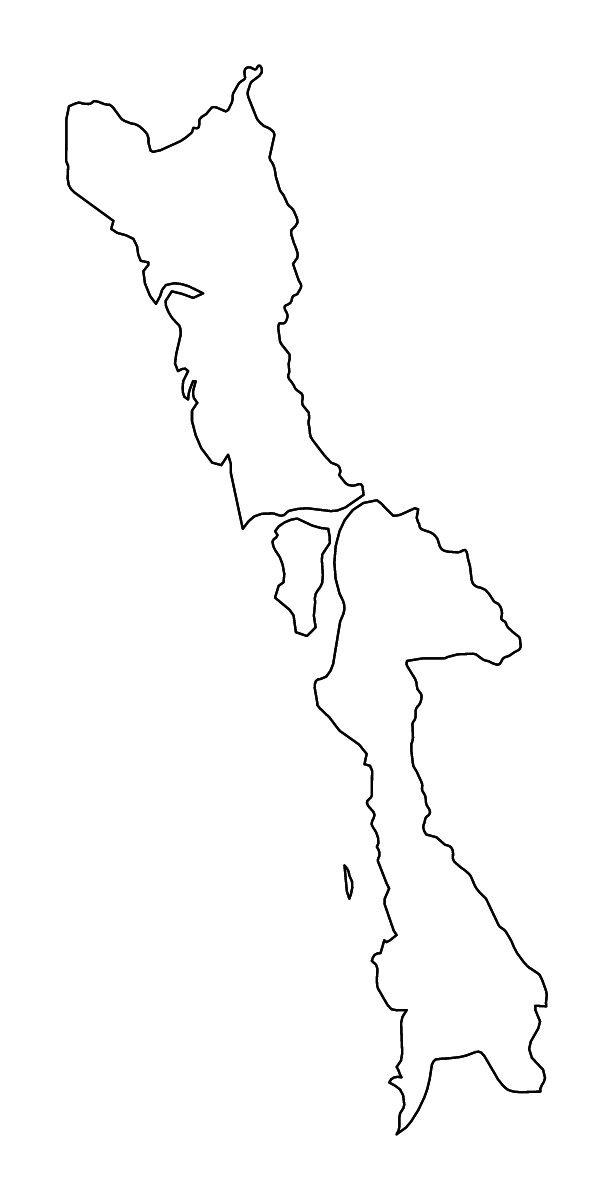 Carte de contour de Mon State, Myanmar avec rivières.
