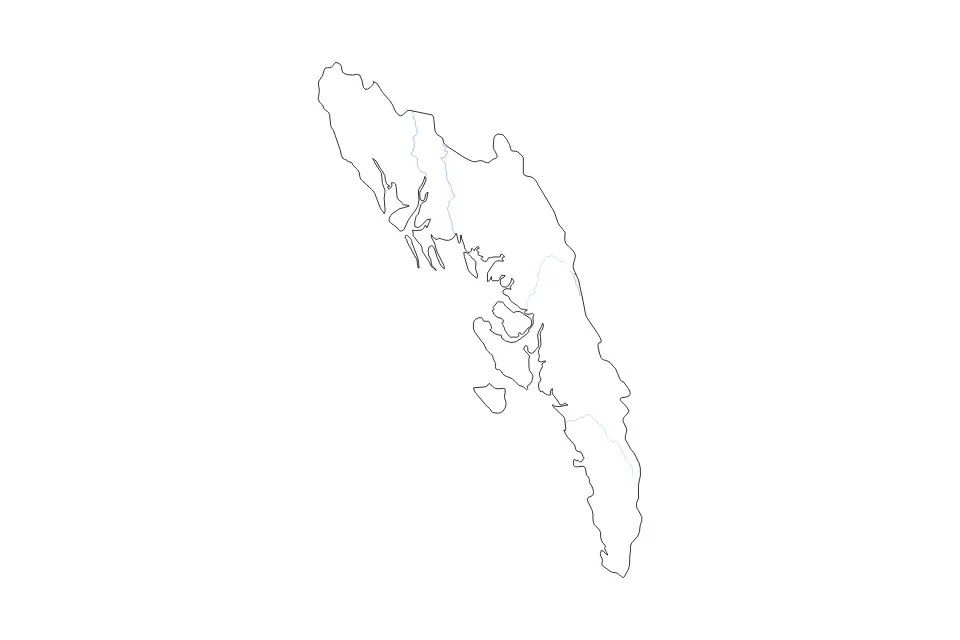 Outline map of Rakhine State, Myanmar with subdivision borders and rivers.