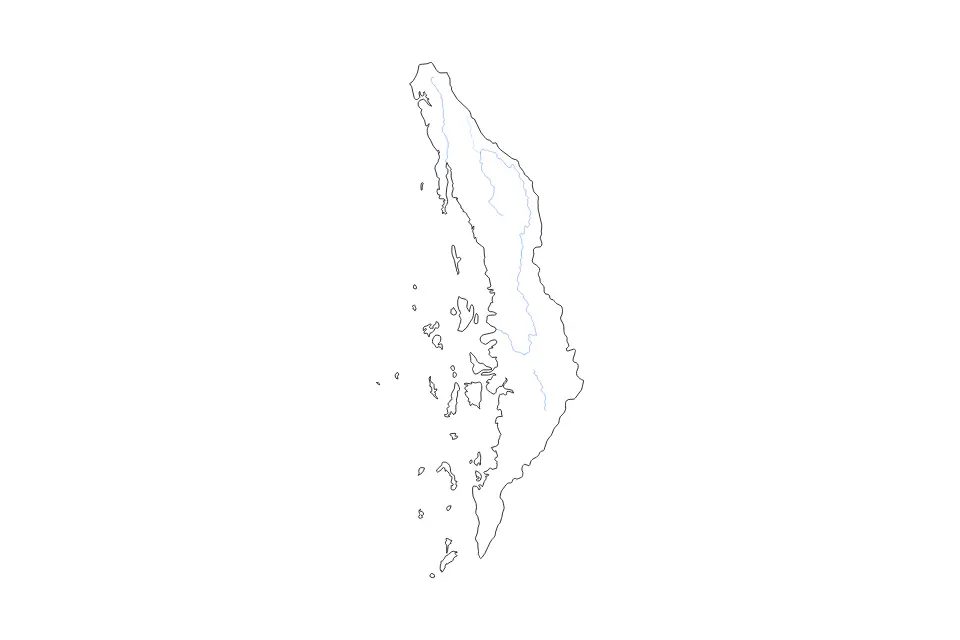 Outline map of Tanintharyi Division, Myanmar with subdivision borders and rivers.