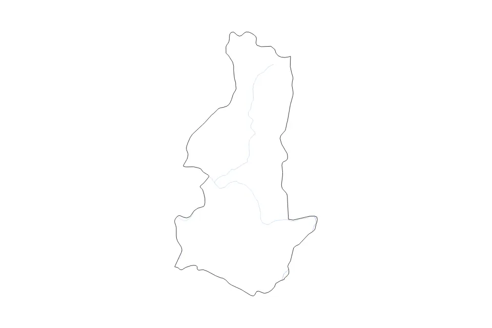 Outline map of Sagarmatha Zone Administrative Zone, Nepal with subdivision borders and rivers.