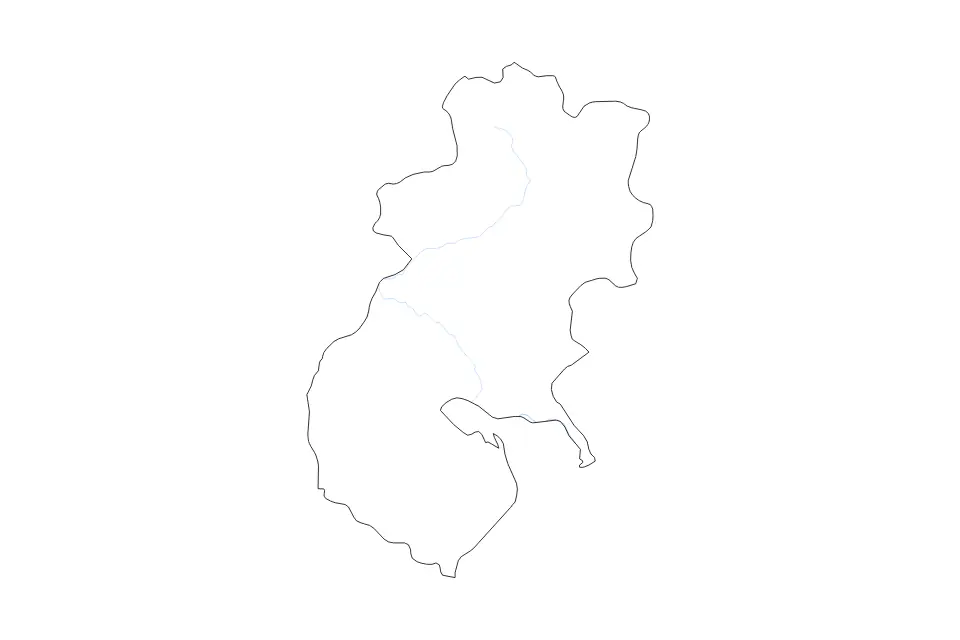 Outline map of Seti Zone District, Nepal with subdivision borders and rivers.