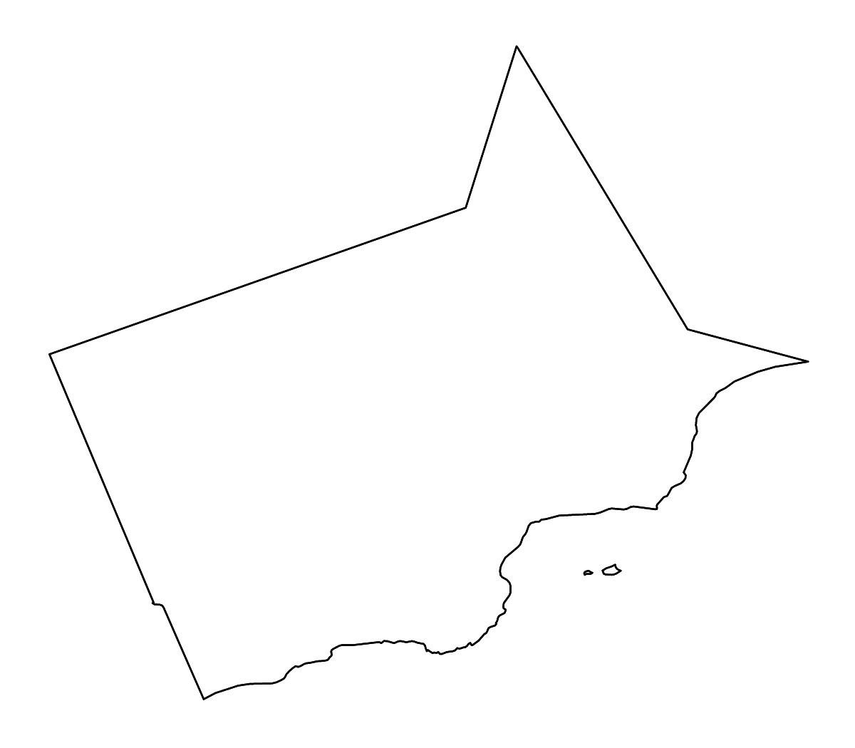 Mapa de contorno de Dhofar, Oman con ríos.