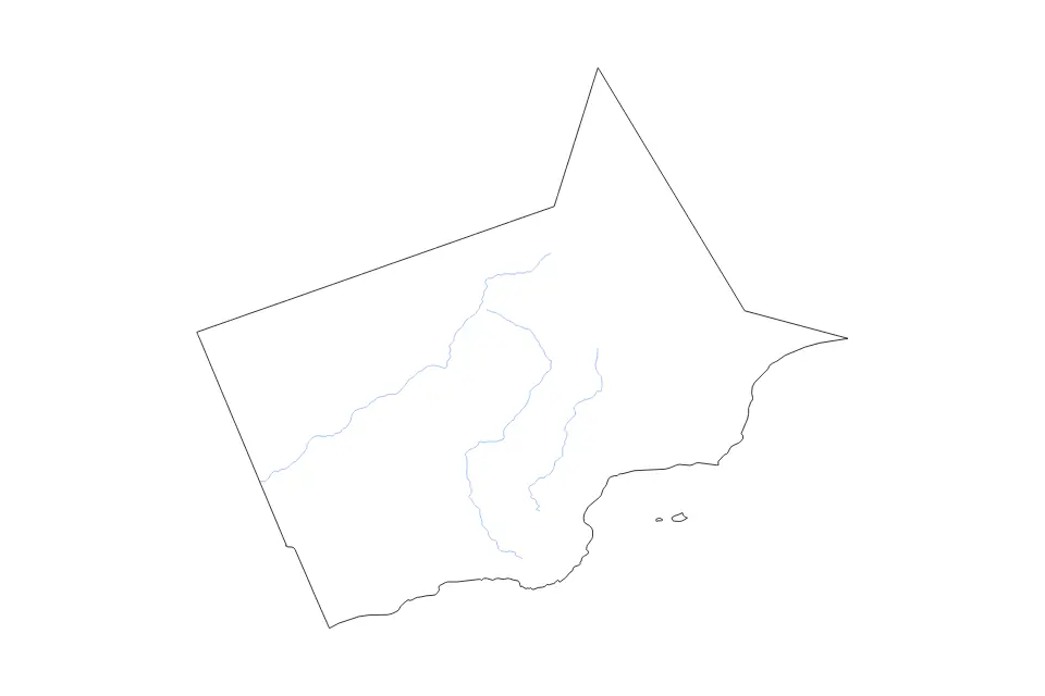 Outline map of Dhofar, Oman with subdivision borders and rivers.