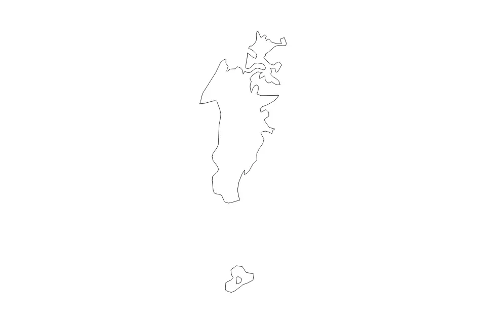 Outline map of Musandam, Oman with subdivision borders.