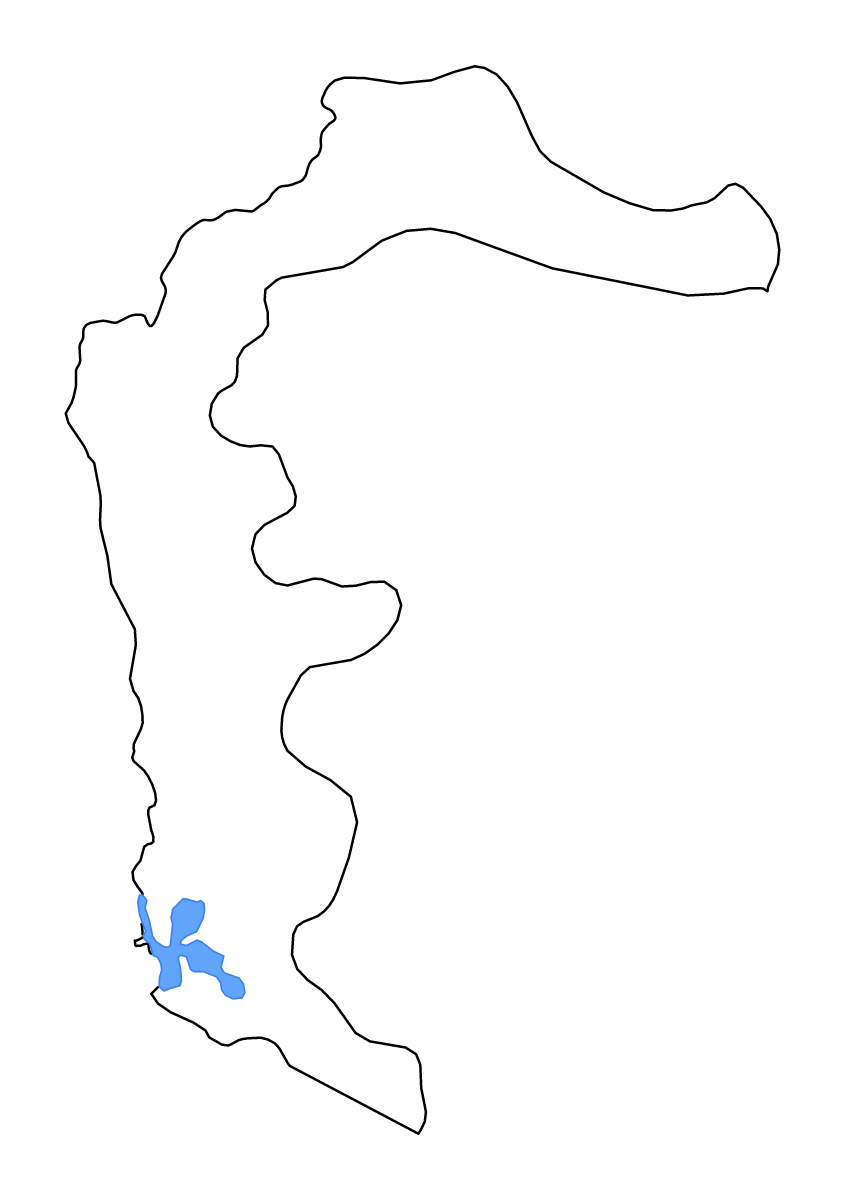 Mapa de contorno de Azad Kashmir, Pakistan con lagos y ríos.