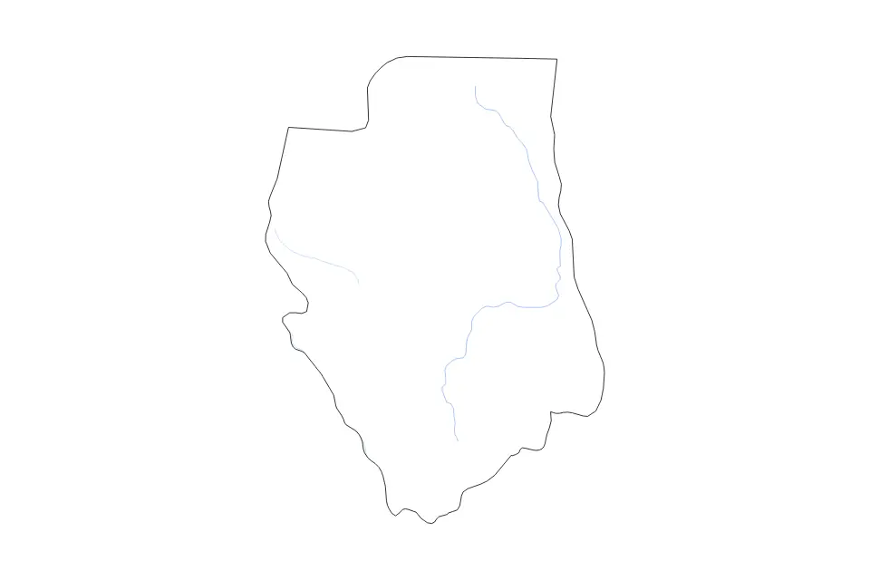 Outline map of Bukidnon, Philippines with subdivision borders and rivers.