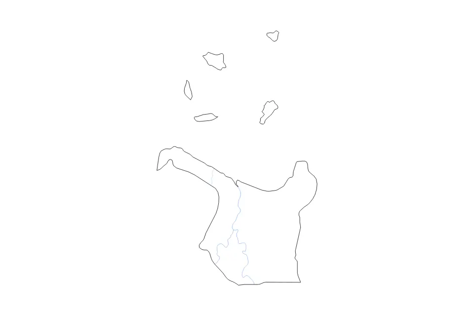 Outline map of Cagayan, Philippines with subdivision borders and rivers.