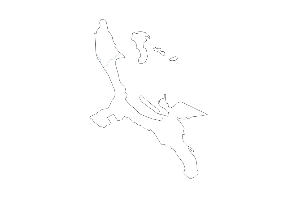 Outline map of Quezon, Philippines with subdivision borders and rivers.