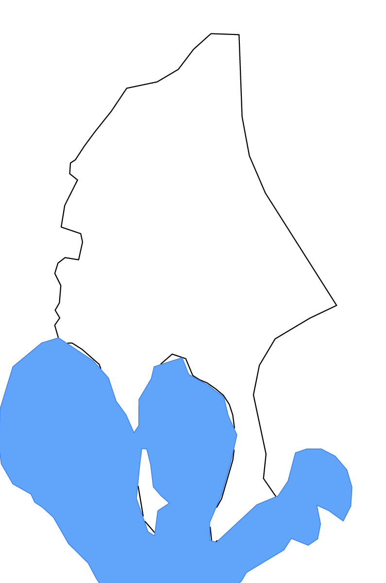 Mapa de contorno de Rizal, Philippines con lagos y ríos.