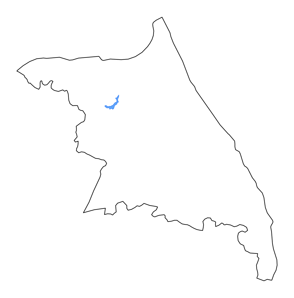 Outline map of Gangwon, Republic of Korea with lakes and rivers.