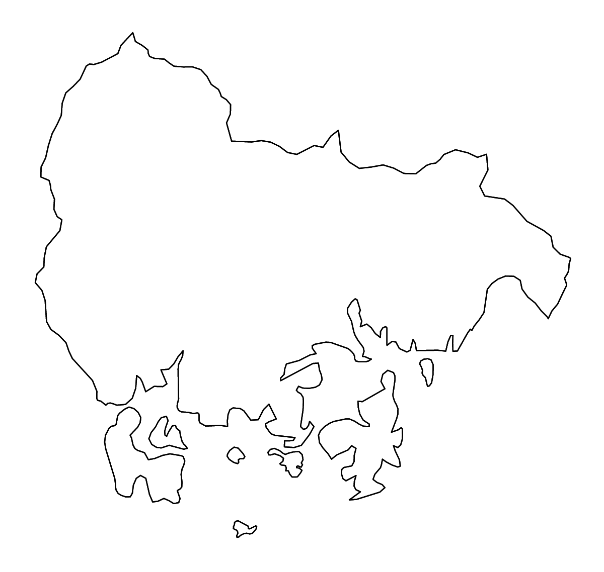 Mapa de contorno de South Gyeongsang, Republic of Korea con ríos.