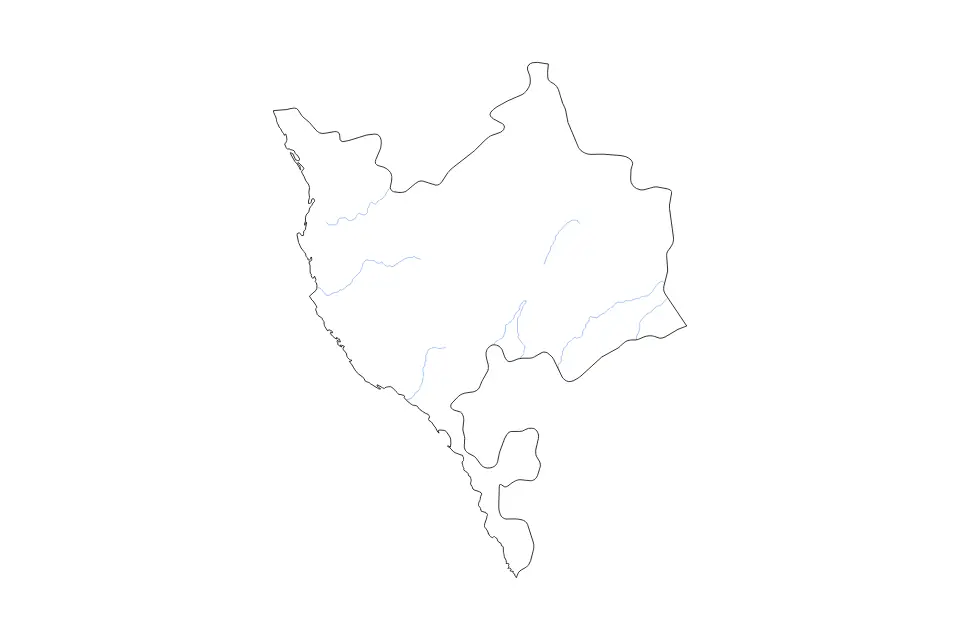 Outline map of Makkah, Saudi Arabia with subdivision borders and rivers.