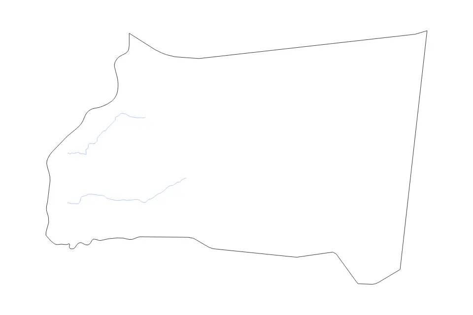Outline map of Najran, Saudi Arabia with subdivision borders and rivers.
