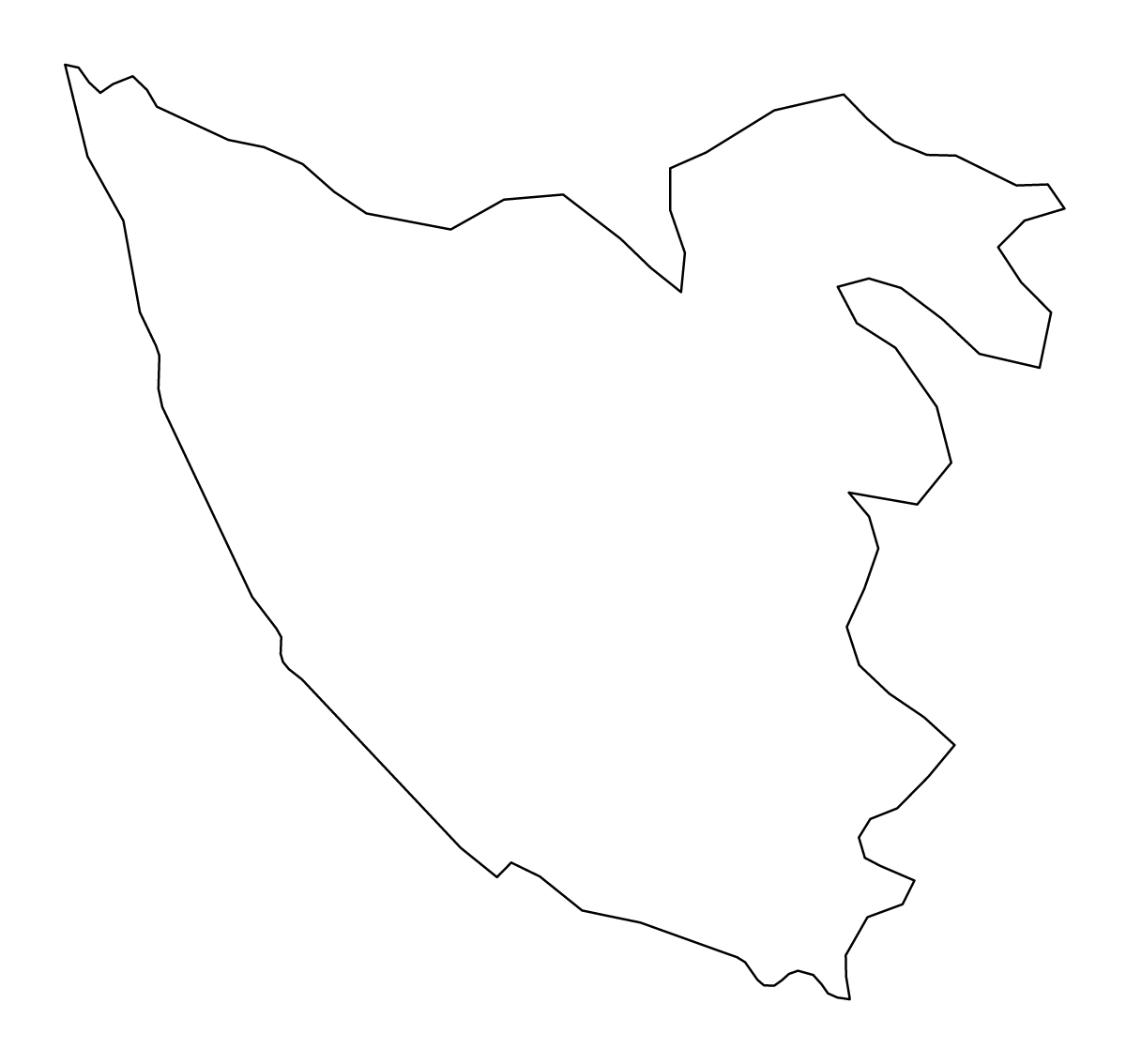Outline map of Galle District, Sri Lanka.