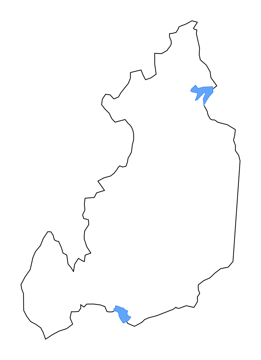 Mapa de contorno de Monaragala, Sri Lanka con lagos y ríos.