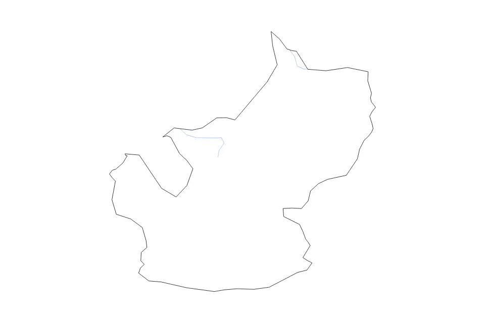Outline map of Nuwara Eliya District, Sri Lanka with subdivision borders and rivers.