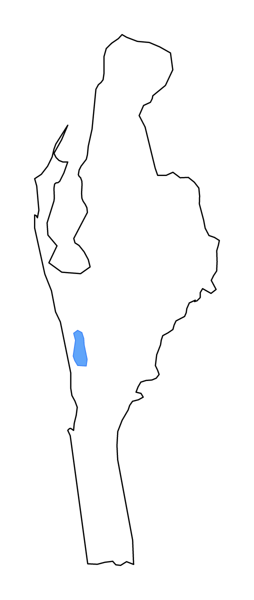Mapa de contorno de Puttalam, Sri Lanka con lagos y ríos.
