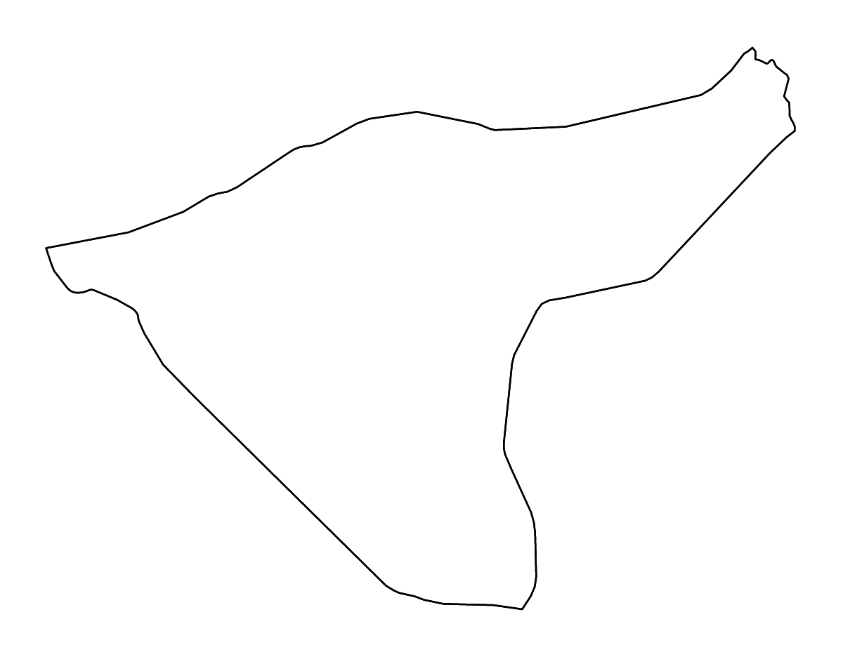 Mapa de contorno de Al-Hasakah, Syria con ríos.