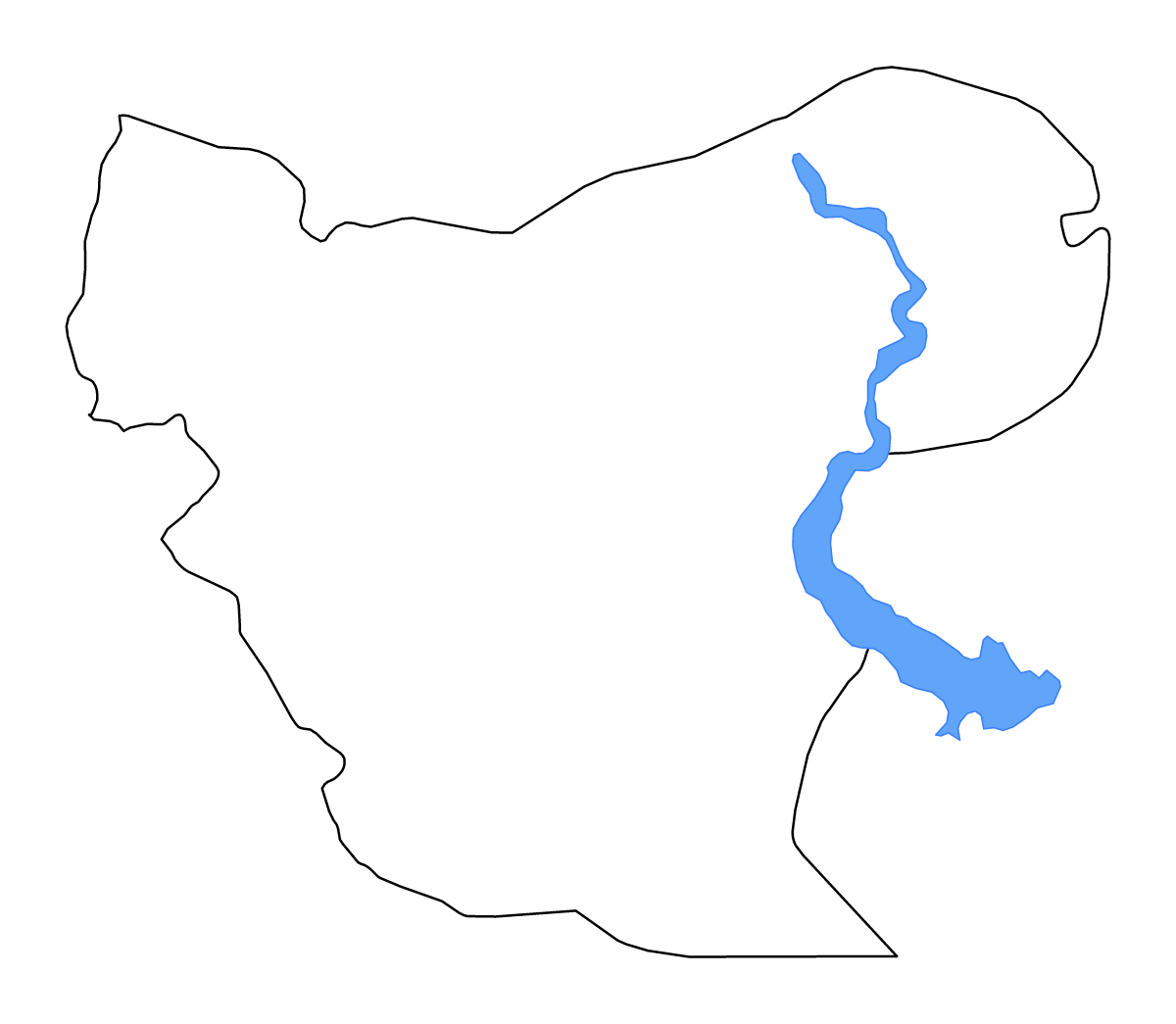 Mapa de contorno de Aleppo, Syria con lagos y ríos.