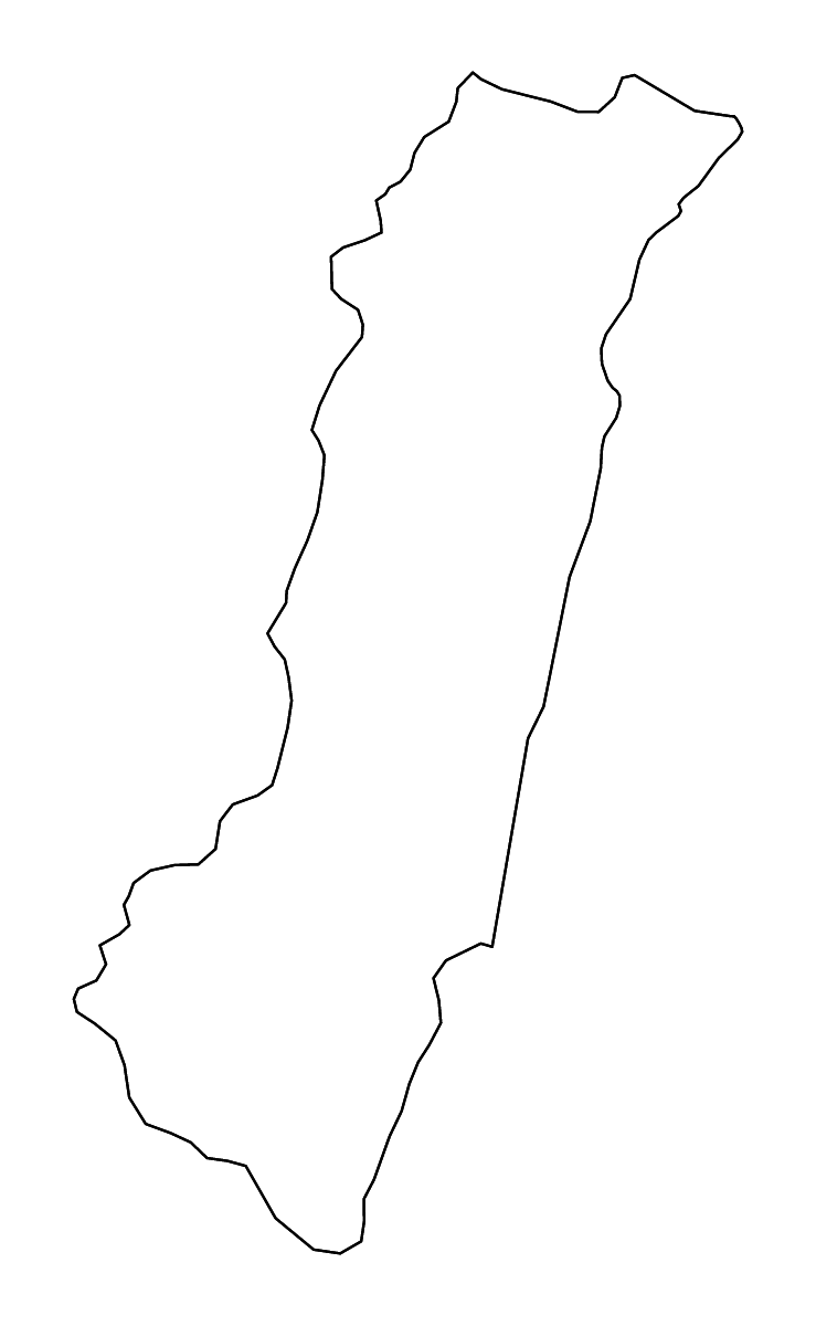 Outline map of Hualien County, Taiwan with rivers.