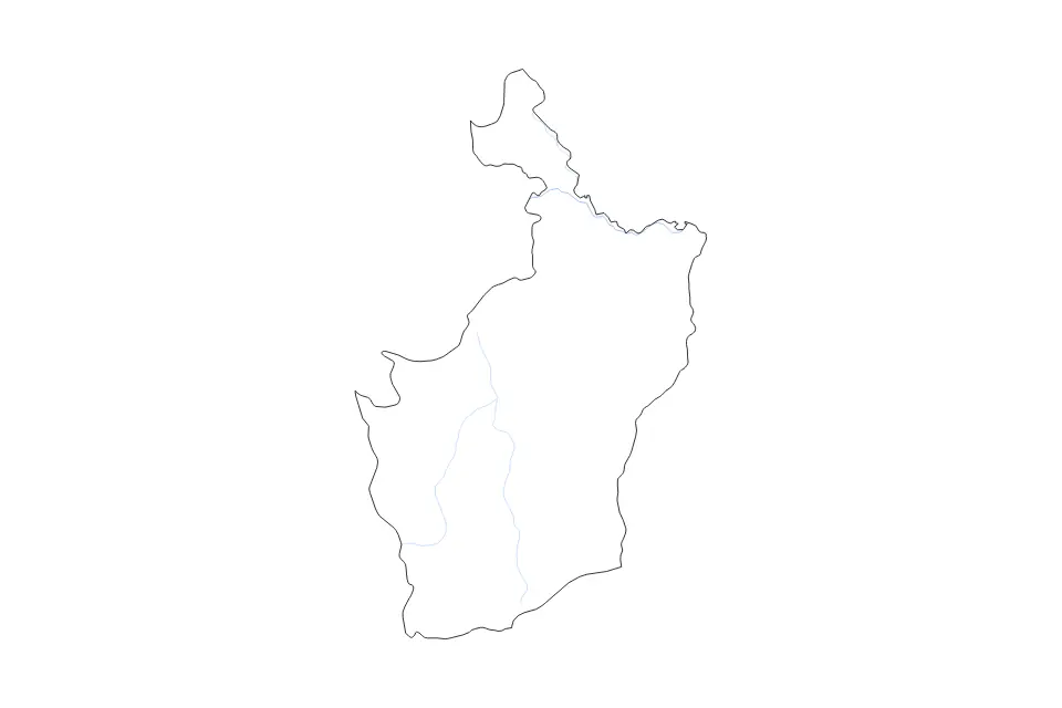 Outline map of Buri Ram, Thailand with subdivision borders and rivers.