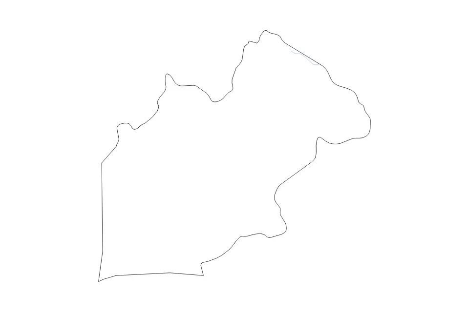 Outline map of Nakhon Nayok, Thailand with subdivision borders and rivers.